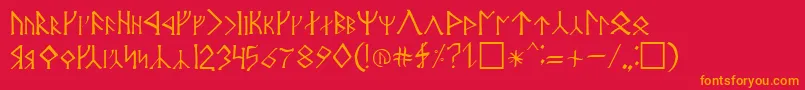 AngerthasMoria-Schriftart – Orangefarbene Schriften auf rotem Hintergrund