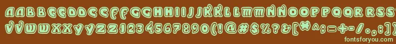 フォントModernoOutline – 緑色の文字が茶色の背景にあります。