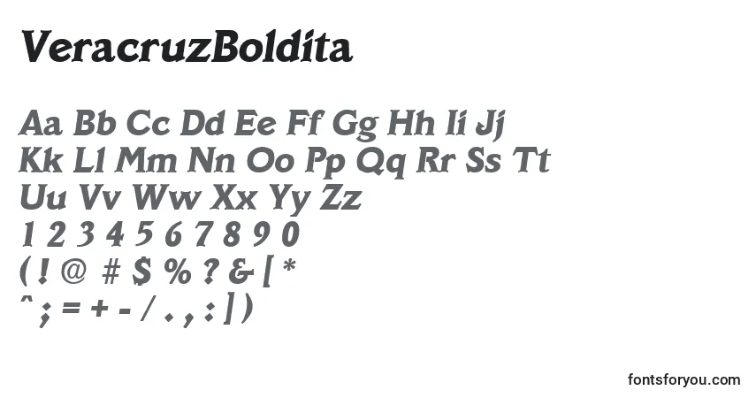 Czcionka VeracruzBoldita – alfabet, cyfry, specjalne znaki