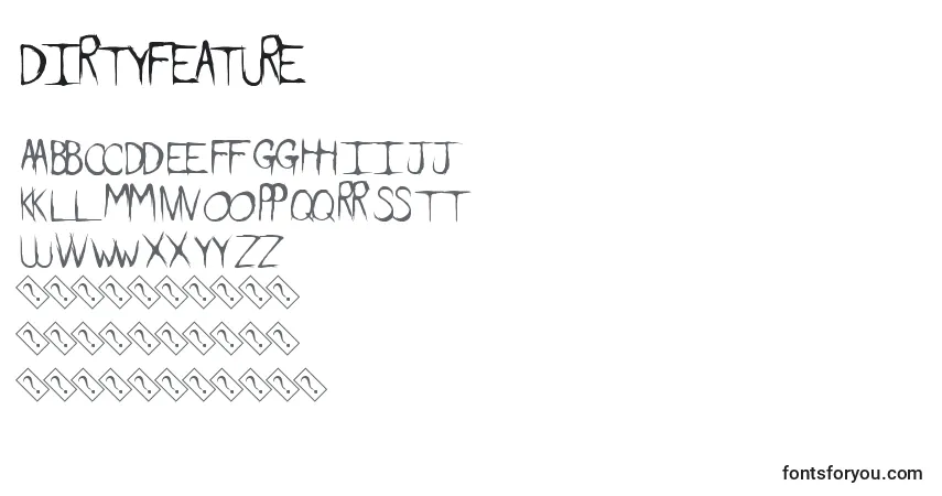 Czcionka Dirtyfeature – alfabet, cyfry, specjalne znaki
