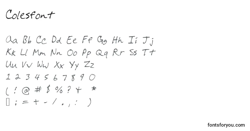 Schriftart Colesfont – Alphabet, Zahlen, spezielle Symbole