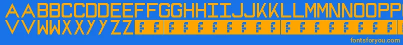 Mike-Schriftart – Orangefarbene Schriften auf blauem Hintergrund