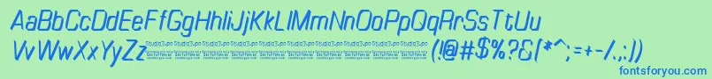 TinyplateItalicDemo-fontti – siniset fontit vihreällä taustalla