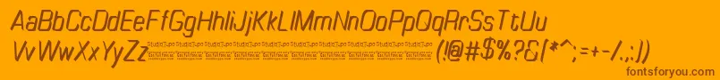 TinyplateItalicDemo-fontti – ruskeat fontit oranssilla taustalla