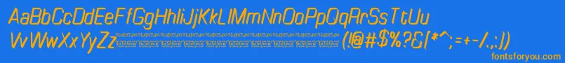 Fonte TinyplateItalicDemo – fontes laranjas em um fundo azul