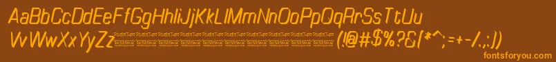 TinyplateItalicDemo-fontti – oranssit fontit ruskealla taustalla