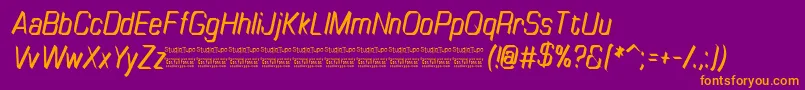 フォントTinyplateItalicDemo – 紫色の背景にオレンジのフォント