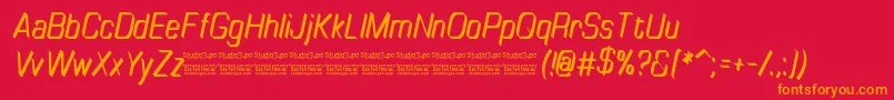 TinyplateItalicDemo-Schriftart – Orangefarbene Schriften auf rotem Hintergrund