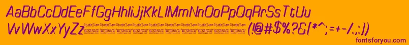 TinyplateItalicDemo-fontti – violetit fontit oranssilla taustalla