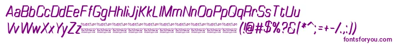 フォントTinyplateItalicDemo – 白い背景に紫のフォント