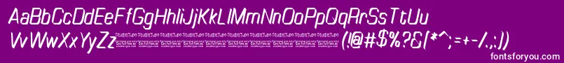 Шрифт TinyplateItalicDemo – белые шрифты на фиолетовом фоне