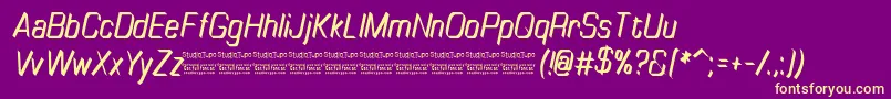 TinyplateItalicDemo-fontti – keltaiset fontit violetilla taustalla