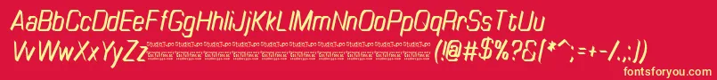 TinyplateItalicDemo-Schriftart – Gelbe Schriften auf rotem Hintergrund