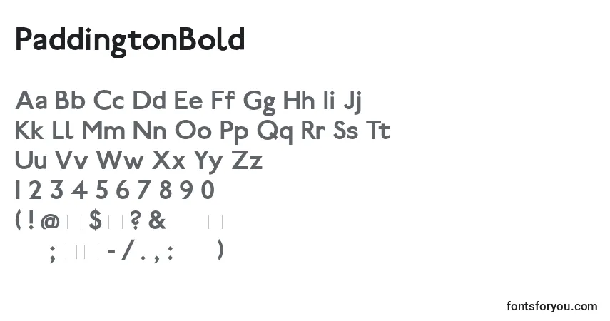 Czcionka PaddingtonBold – alfabet, cyfry, specjalne znaki