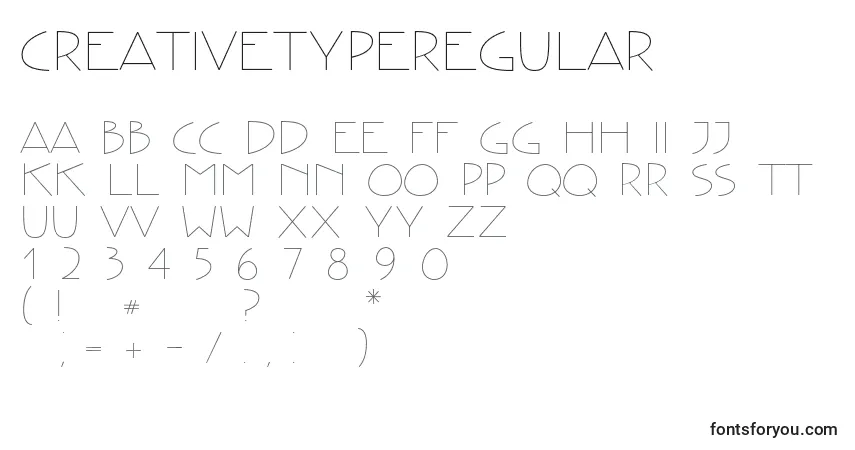Czcionka CreativetypeRegular – alfabet, cyfry, specjalne znaki