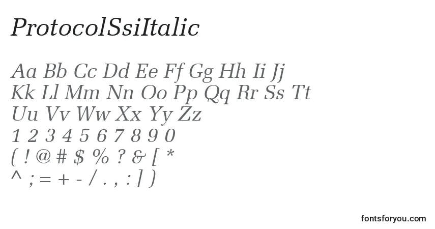 A fonte ProtocolSsiItalic – alfabeto, números, caracteres especiais