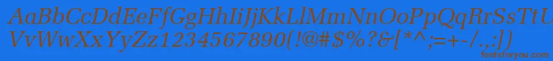 フォントProtocolSsiItalic – 茶色の文字が青い背景にあります。