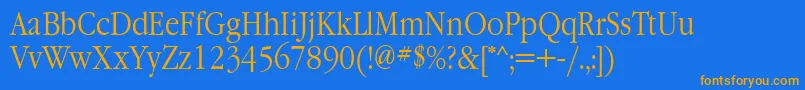 Weitere Informationen zur GaramondnarrowbttNormal-Schriftart GaramondnarrowbttNormal-Schriftart – Orangefarbene Schriften auf blauem Hintergrund