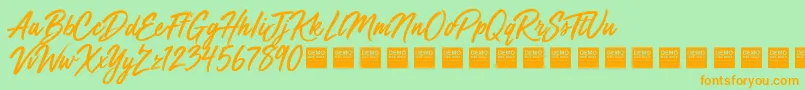 MegaFreshDemo Font – Orange Fonts on Green Background