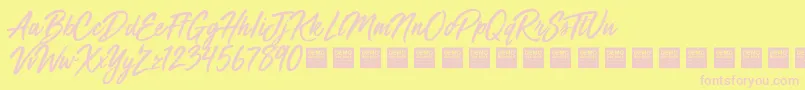 MegaFreshDemo-fontti – vaaleanpunaiset fontit keltaisella taustalla