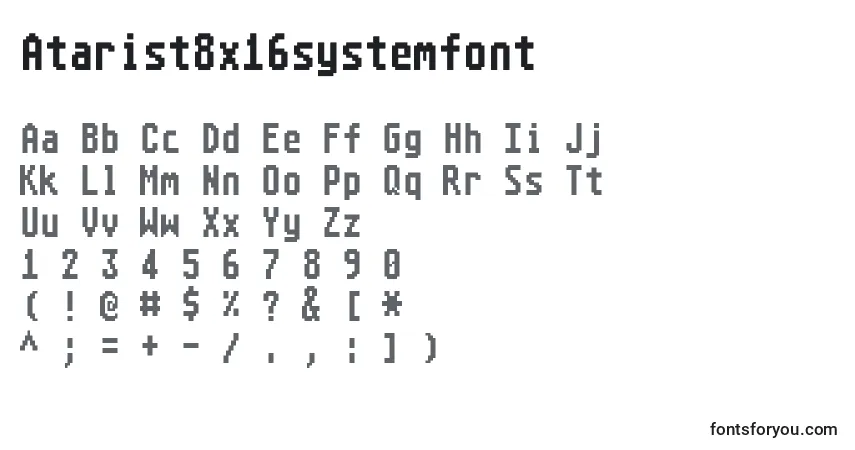 A fonte Atarist8x16systemfont – alfabeto, números, caracteres especiais