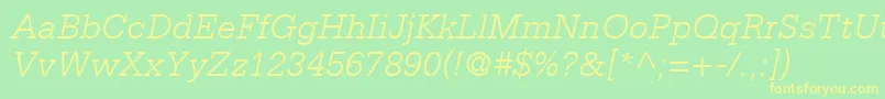 フォントCentricLightSsiLightItalic – 黄色の文字が緑の背景にあります