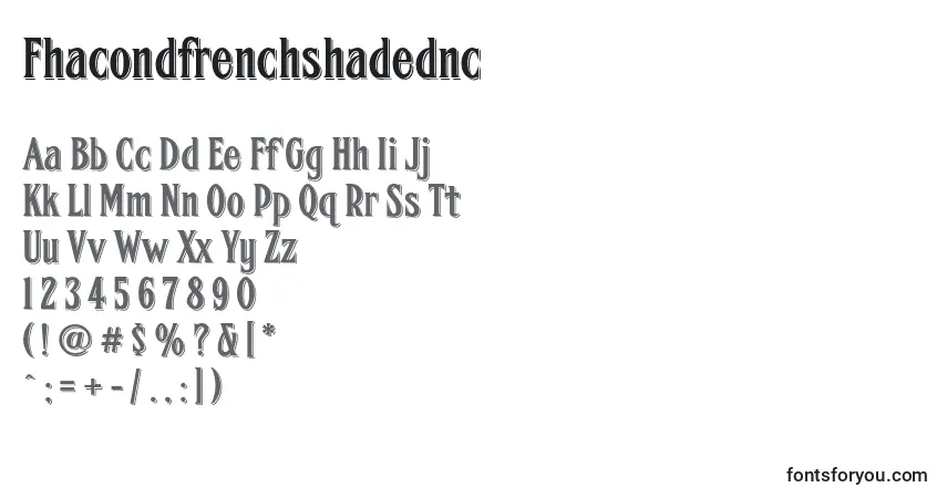 A fonte Fhacondfrenchshadednc (117193) – alfabeto, números, caracteres especiais