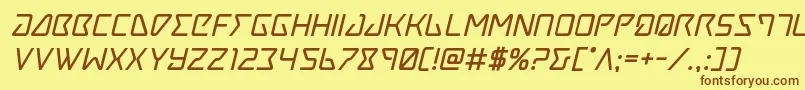 フォントTracerboldital – 茶色の文字が黄色の背景にあります。