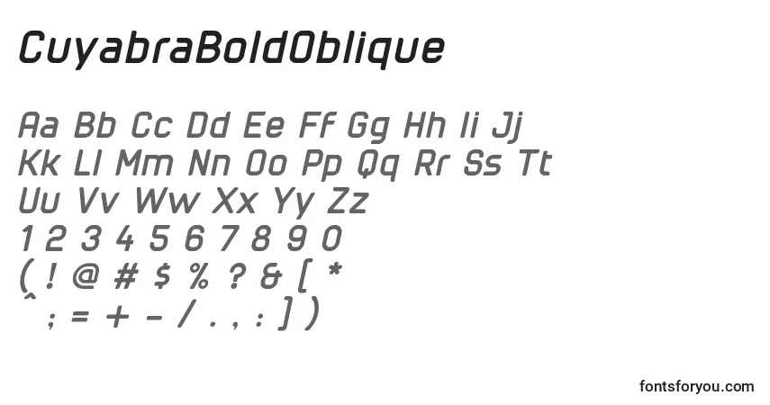 Schriftart CuyabraBoldOblique – Alphabet, Zahlen, spezielle Symbole