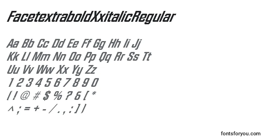 FacetextraboldXxitalicRegular-fontti – aakkoset, numerot, erikoismerkit
