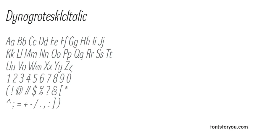Schriftart DynagrotesklcItalic – Alphabet, Zahlen, spezielle Symbole