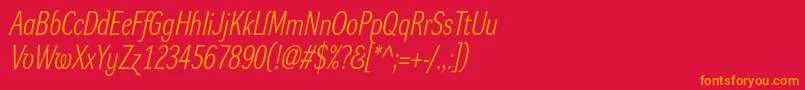 フォントDynagrotesklcItalic – 赤い背景にオレンジの文字