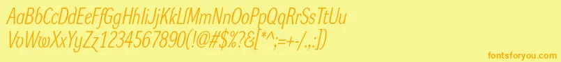 DynagrotesklcItalic-Schriftart – Orangefarbene Schriften auf gelbem Hintergrund