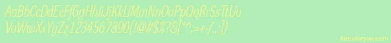 フォントDynagrotesklcItalic – 黄色の文字が緑の背景にあります