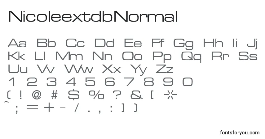 A fonte NicoleextdbNormal – alfabeto, números, caracteres especiais