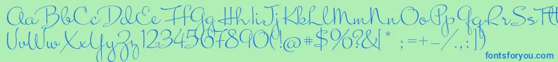 MrsBlackfort-Schriftart – Blaue Schriften auf grünem Hintergrund