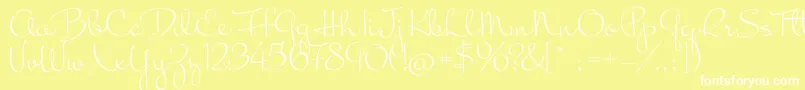 MrsBlackfort-Schriftart – Weiße Schriften auf gelbem Hintergrund