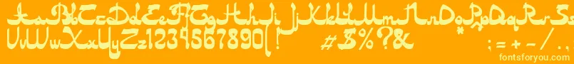 Asylbekm20dastan.Kz-fontti – keltaiset fontit oranssilla taustalla