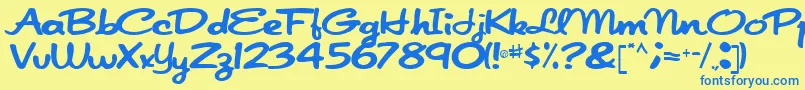 Fonte Japanscript911Regular – fontes azuis em um fundo amarelo