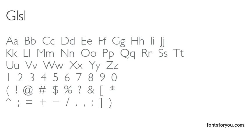 Schriftart Glsl – Alphabet, Zahlen, spezielle Symbole