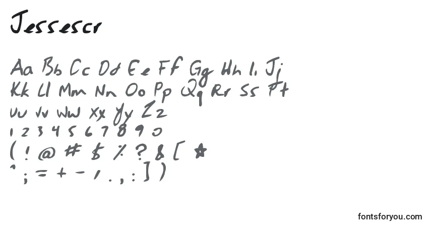 Шрифт Jessescr – алфавит, цифры, специальные символы