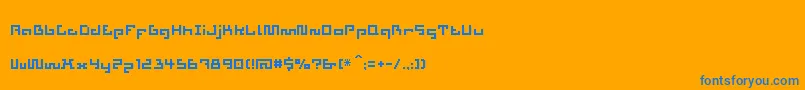 Aztech-Schriftart – Blaue Schriften auf orangefarbenem Hintergrund