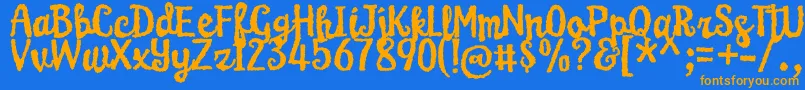 フォントKarameliaDemo – オレンジ色の文字が青い背景にあります。