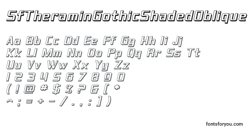 Czcionka SfTheraminGothicShadedOblique – alfabet, cyfry, specjalne znaki