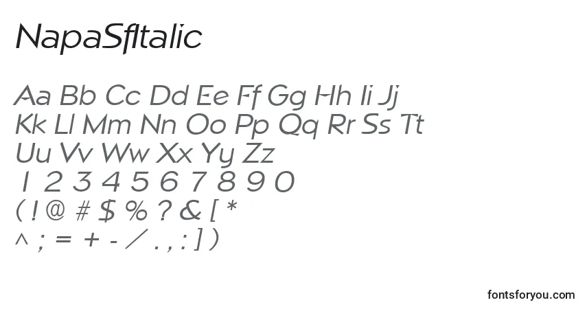 Schriftart NapaSfItalic – Alphabet, Zahlen, spezielle Symbole