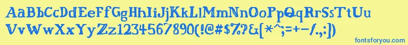 Fatfingr-Schriftart – Blaue Schriften auf gelbem Hintergrund