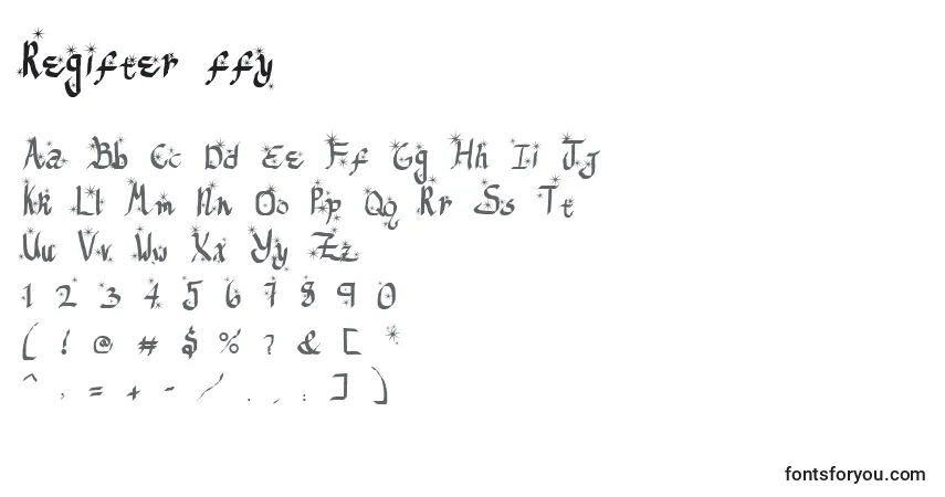 Schriftart Regifter ffy – Alphabet, Zahlen, spezielle Symbole