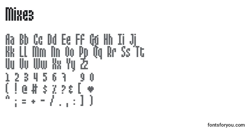 Czcionka Mixe3 – alfabet, cyfry, specjalne znaki