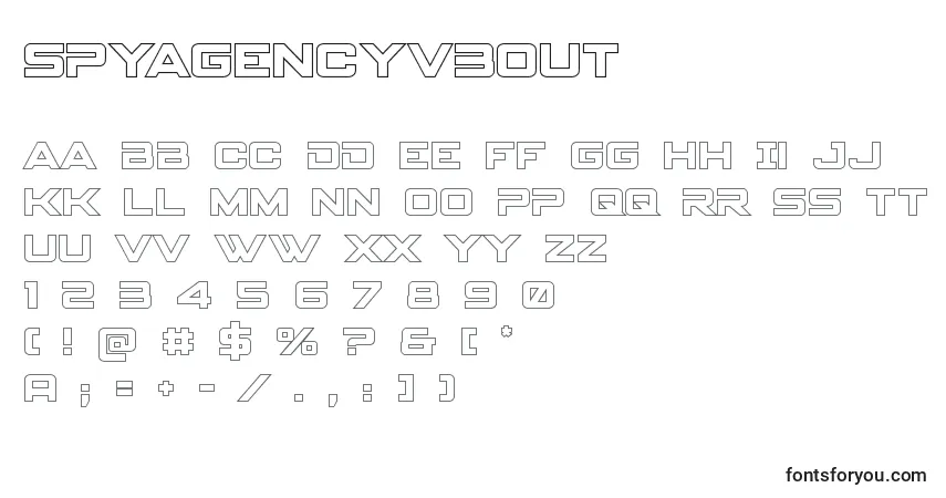 A fonte Spyagencyv3out – alfabeto, números, caracteres especiais