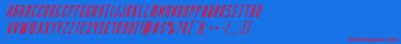 フォントYfilessuperital – 赤い文字の青い背景
